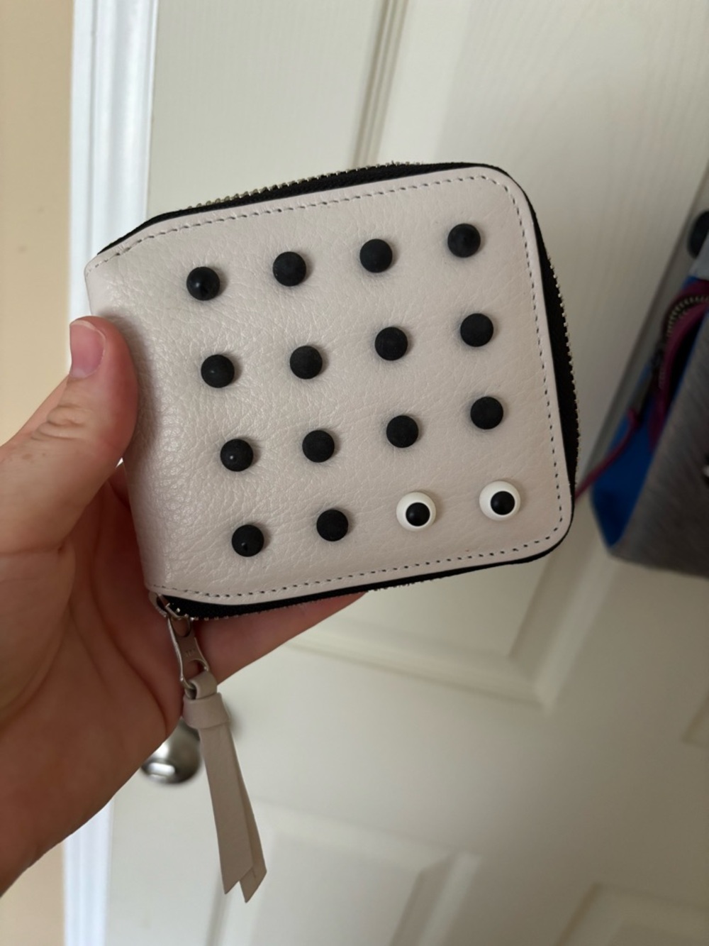 Min & Mon White Studded Zip Wallet with Eyes